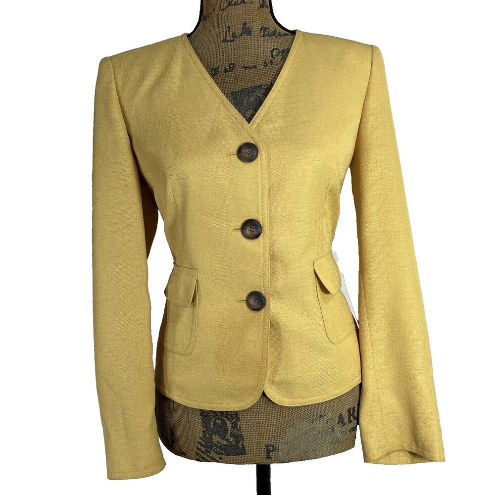 Le Suit Essentials Suit Top 10P Bright Yellow 3 Button Blazer Long Sl CAREER